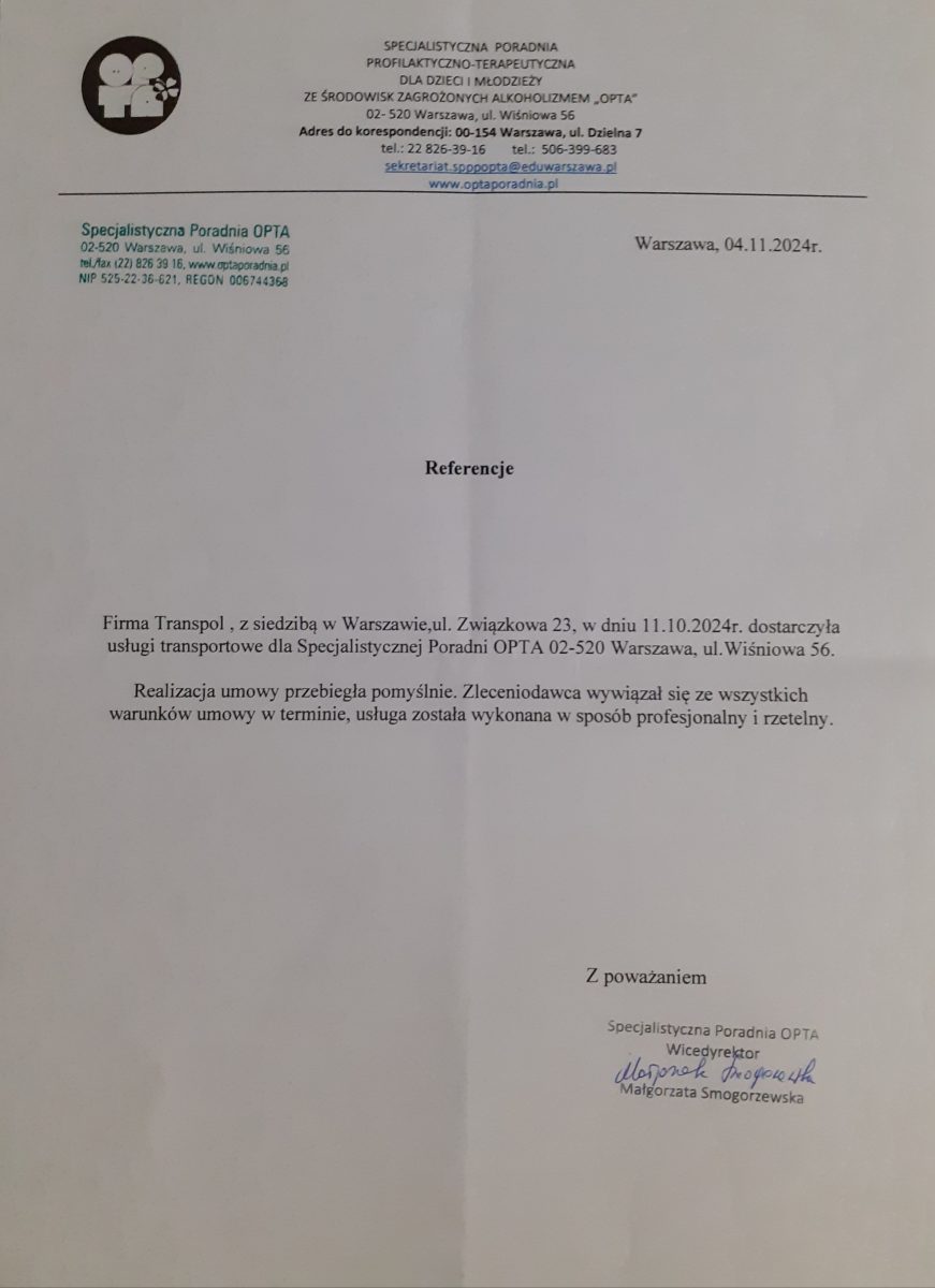 Referencje - Specjalistyczna Poradnia OPTA