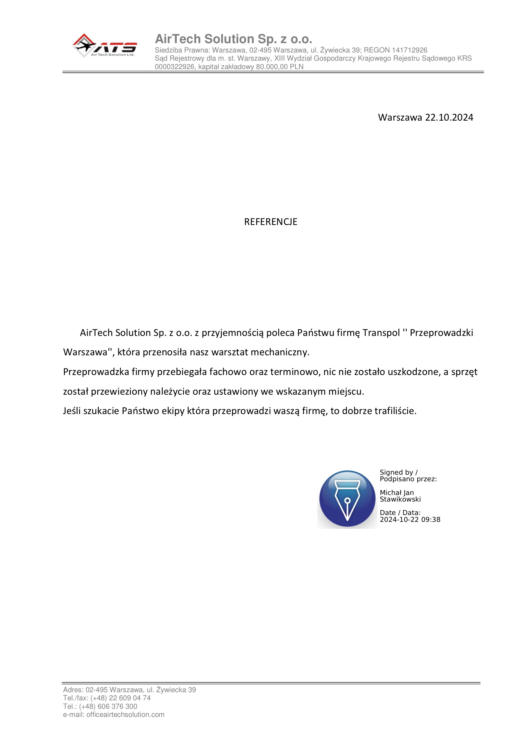 Referencje - AirTech Solution Sp. z o.o.